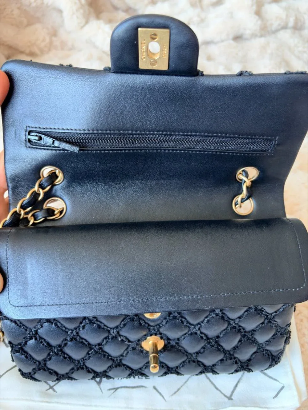 CHANEL *RARE* Matelasse Lambskin x Fabric Double Flap Double Chain Bag